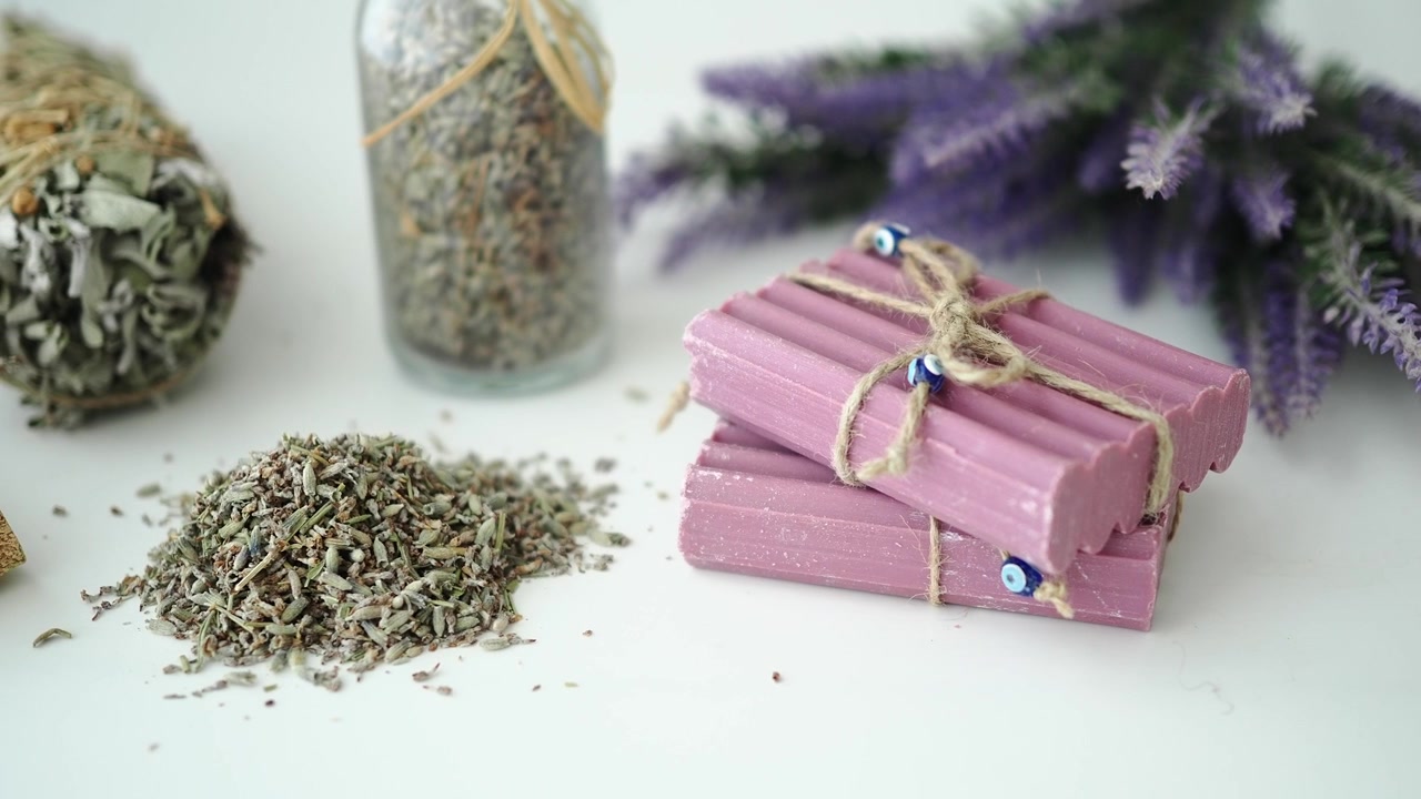 Handmade Lavender Soap Bars with Dried Herbs and Sage