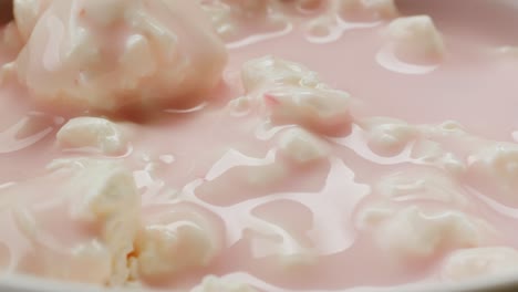 pink yogurt with popcorn