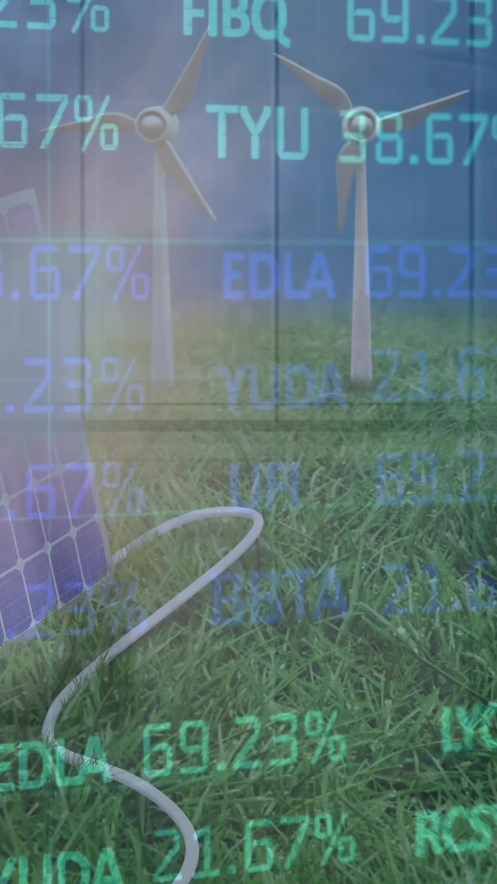 Animazione di dati finanziari e grafici su pannelli solari