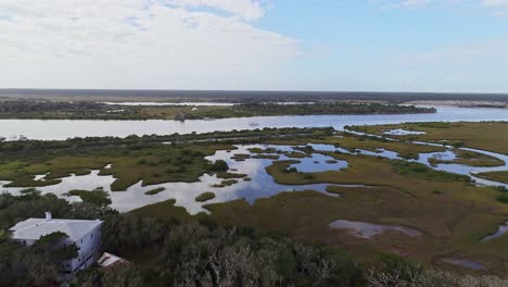 reverse shot flying over some marshland by the matanzas river, usa