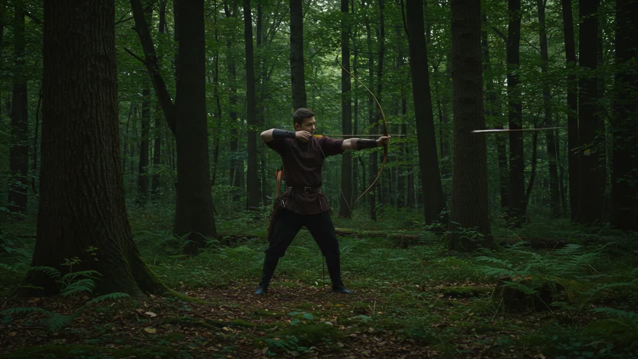 An Archer in the Enchanted Forest: A Journey of Skill and Precision as a Young Marksman Takes Aim and Then Explores His Natural Surroundings