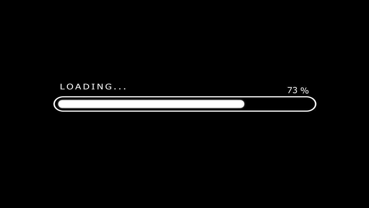 Loading bar animation. Futuristic progress loading bar 0-100 percent on black background.