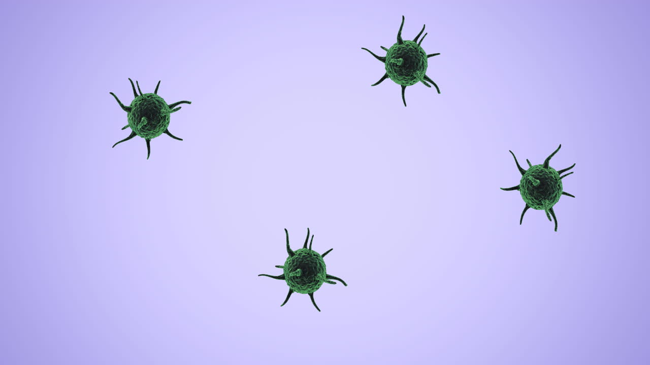 Animazione di cellule Covid-19 su sfondo viola