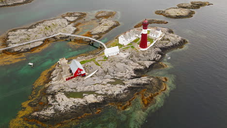 aerial establish of tranoy lighthouse heritage site on serene calm day