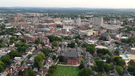 establishing shot of downtown city, lancaster, pennsylvania