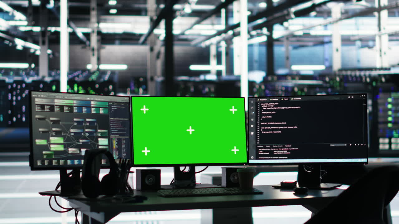Data center green screen chroma key computer systems controlling network