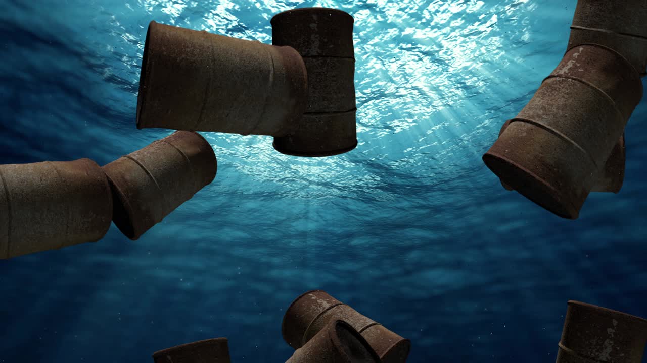 바다에서 수중 오일 드럼 배럴 (loop)