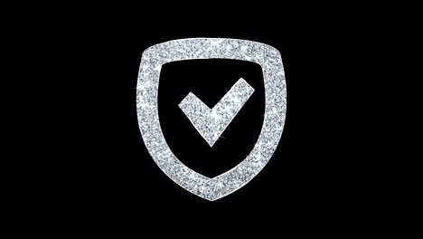 security shield icon shining glitter loop blinking particles .