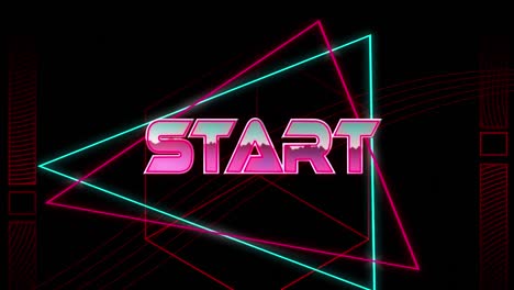 Animation-of-start-text-over-colorful-geometrical-shapes-on-black-background