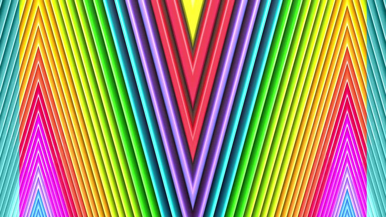fondo brillante sin costuras en 3d abstracto en 4k con cintas de arco iris. rayas multicolores de arcoiris se mueven cíclicamente en geometría simple estilo creativo de dibujos animados. animación suave en bucle. 58