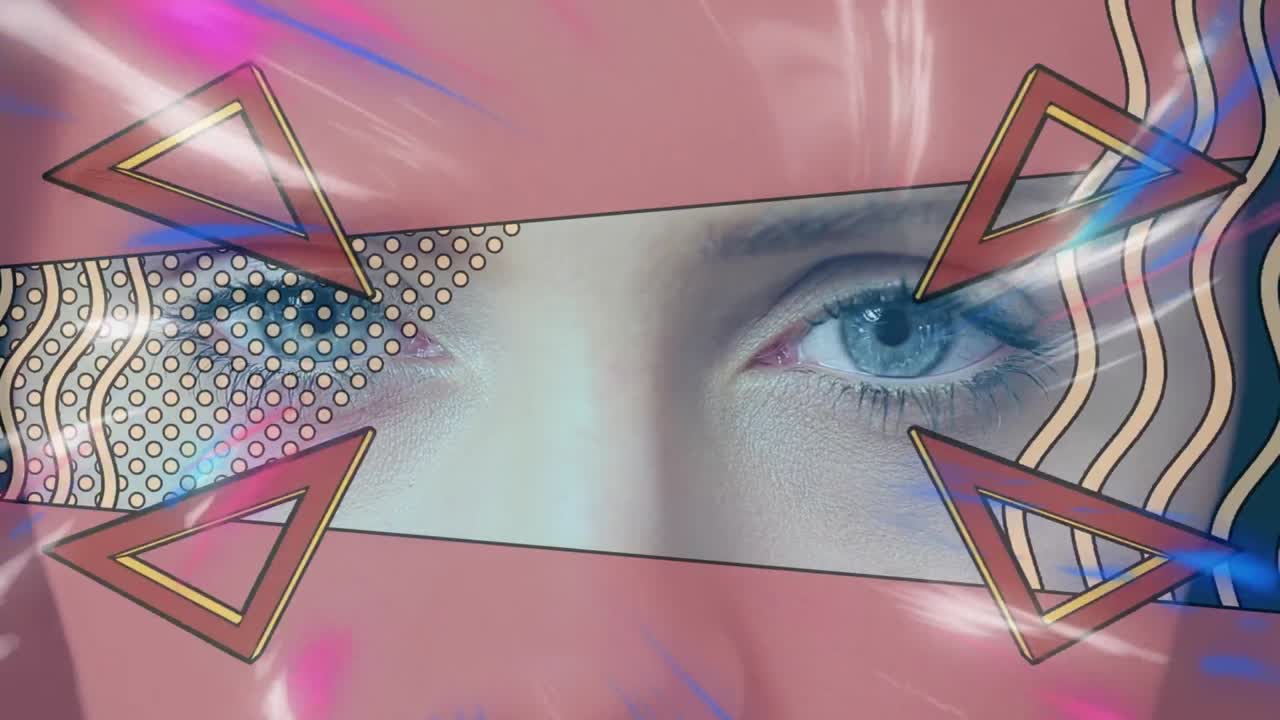 Animation of shapes over eyes of caucasian woman