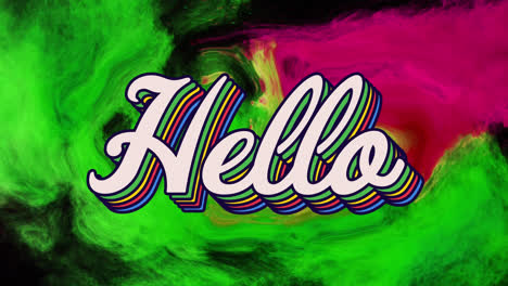 animation of hello text over blue and green liquid clouds