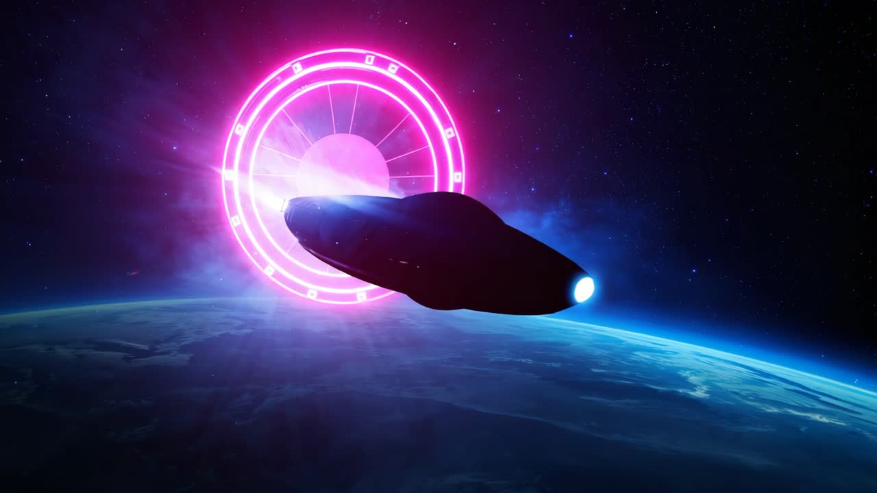 Spaceship Entering a Portal in Space