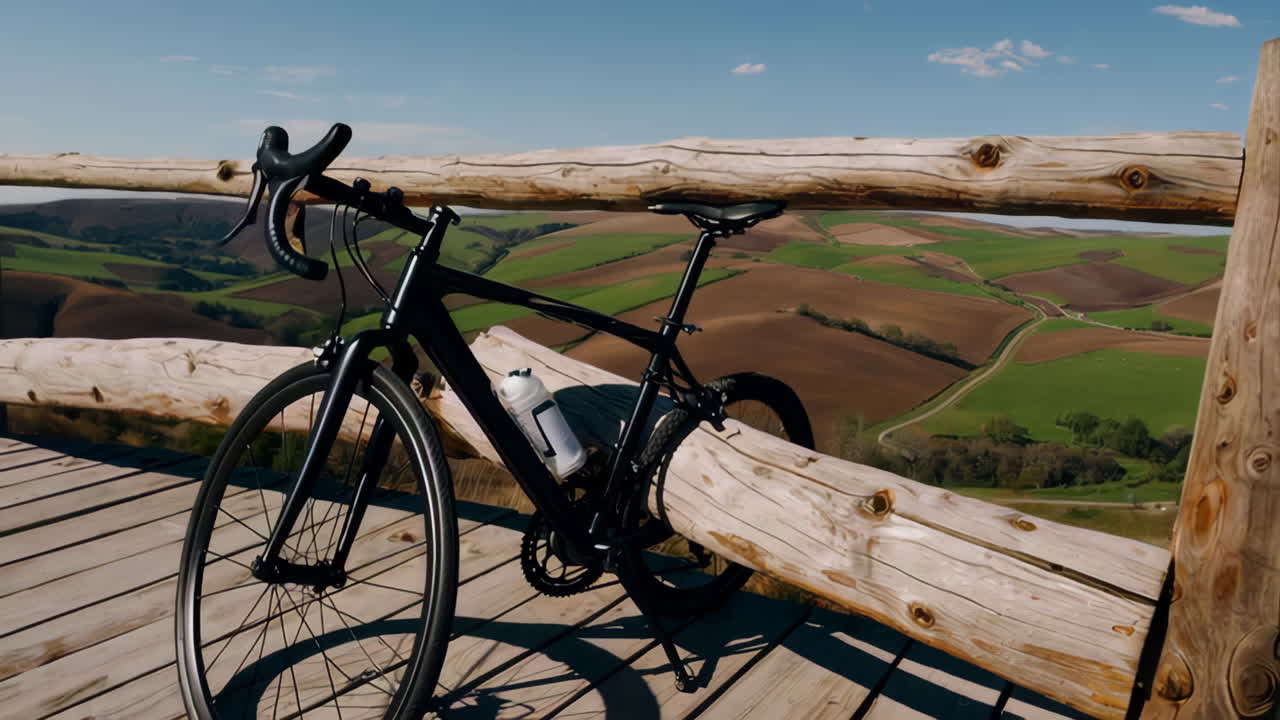 Bicycle overlooking a rural landscape