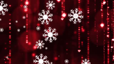 Animation-of-christmas-snowflakes-falling-on-red-background