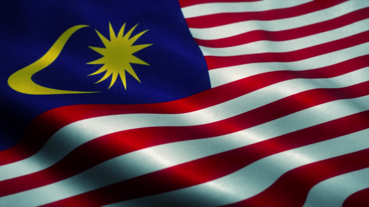 Bandiera della Malesia che sventola al vento. Bandiera nazionale della Malesia. Simbolo della Malesia, animazione in loop continuo. 4K