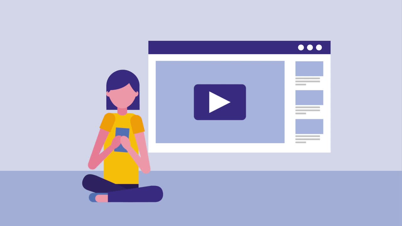 frau sitzt mit einem smartphone-video-player online