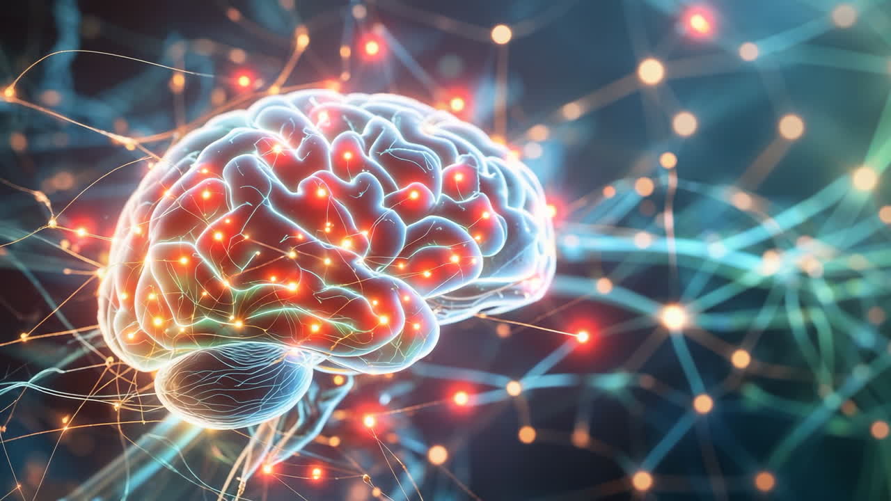 Conceptual image of a glowing brain and neural networks