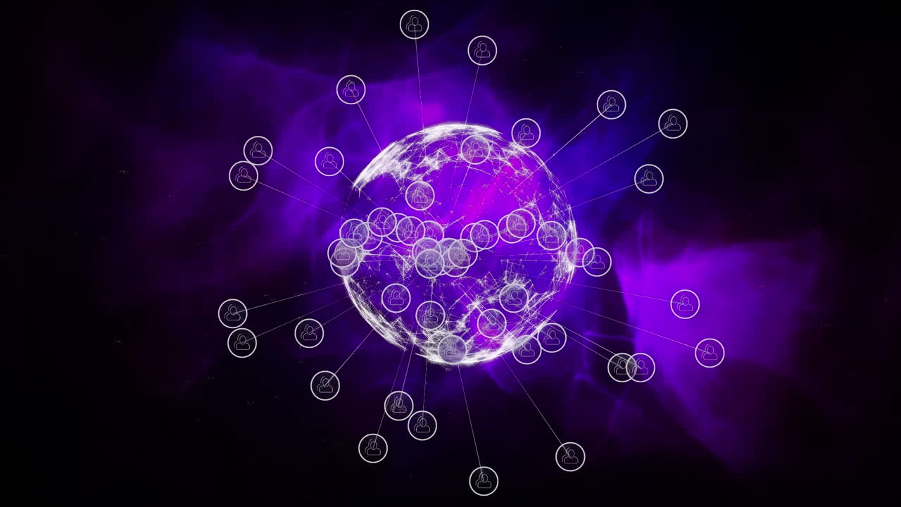 Animazione di rete di connessioni con icone su mappamondo