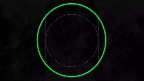animation of glowing green neon circle moving over black background