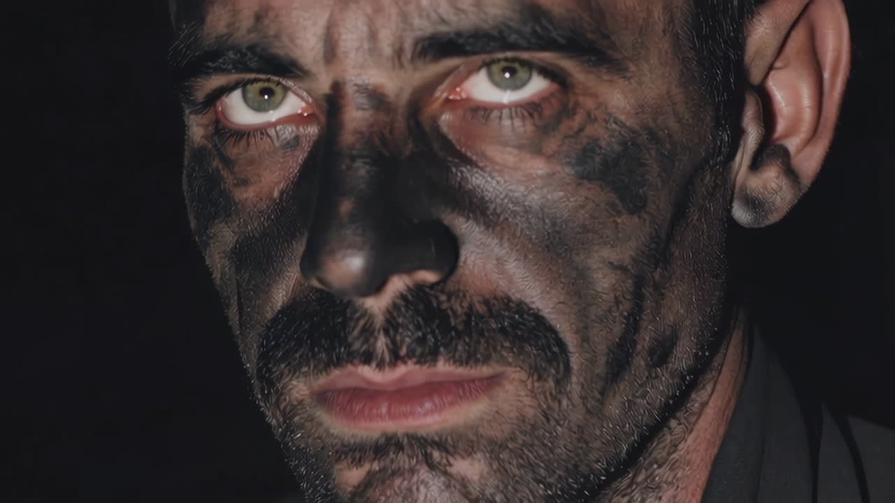 Close-up portrait of a coal miner