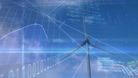 Animation-of-binary-coding-financial-data-processing-over-wind-turbine