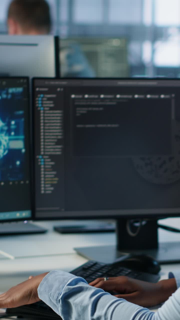 Focused Programmer Typing Code on Computer with AI Brain Graphic