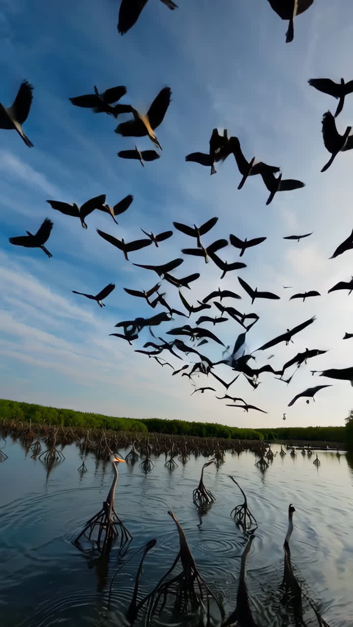 Birds Flying Over Mangrove Forest