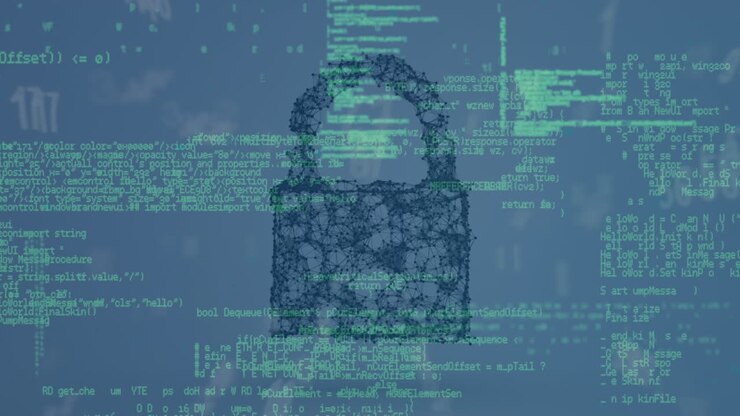 Animation of padlock and data processing over numbers