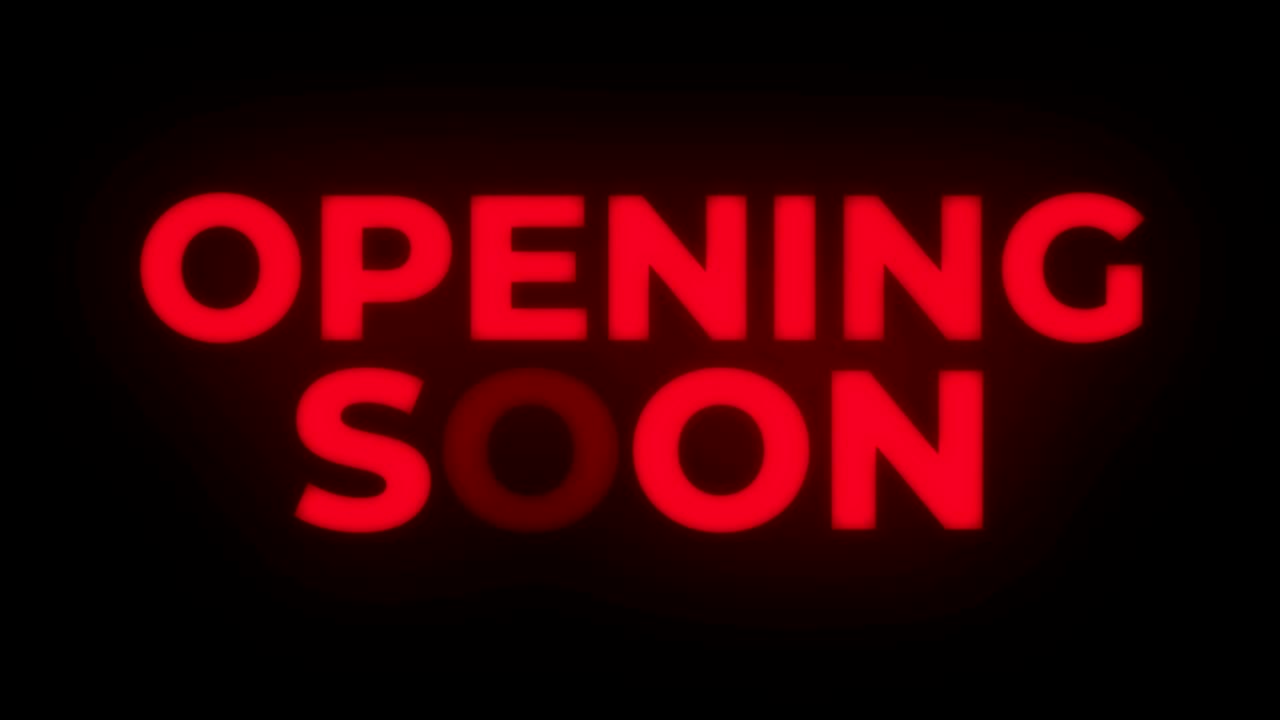 Opening Soon Text Flickering Display Promotional Loop.