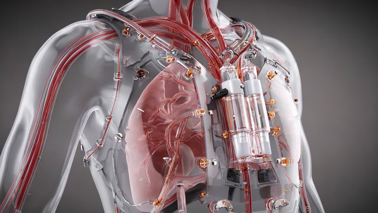 Detailed Anatomical Model Showcasing Human Respiratory System with Artificial Components Highlighting Pulmonary Circulation and Innovative Medical Technology Integration
