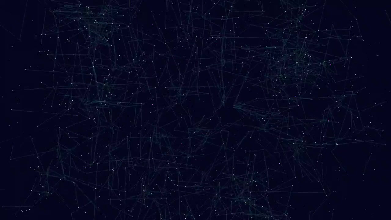 Verbundene blaue Linien mit farbigen Punkten in dunkler Galaxie
