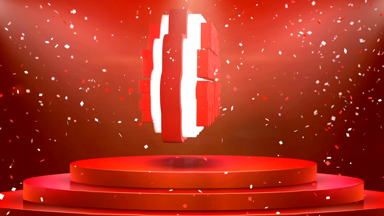 추가 할인 15 오프 텍스트 애니메이션 무대 포디움 콘페티 루프 애니메이션