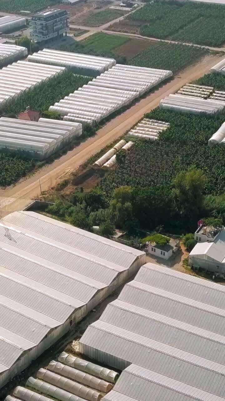 Aerial View of Modern Commercial Greenhouse Farm