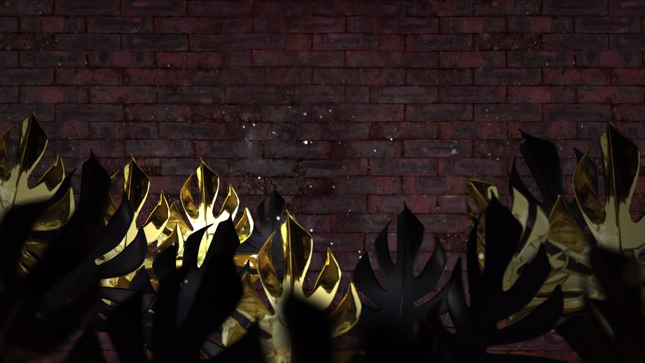 анимация копирования пространства над листьями на кирпичном фоне