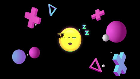 animación de iconos emoji con interferencia sobre formas en fondo negro