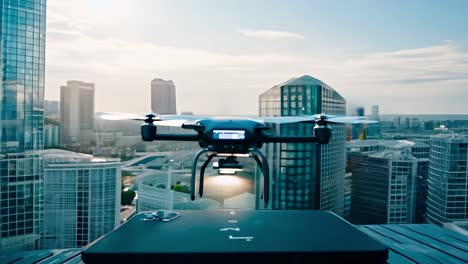 drone flying over a city