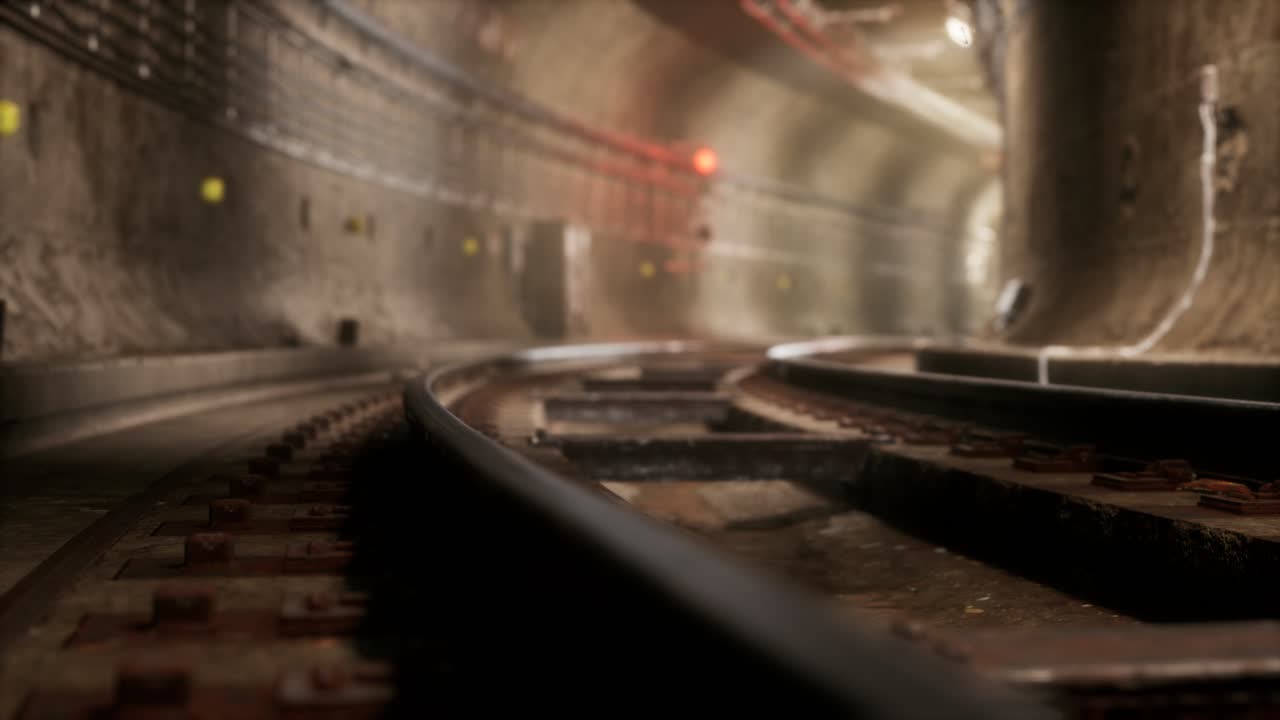 어두운 오래된 버려진 지하철 지하철 터널