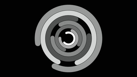 abstract animation of nested opposite direction rotating greyscale circles on a black background