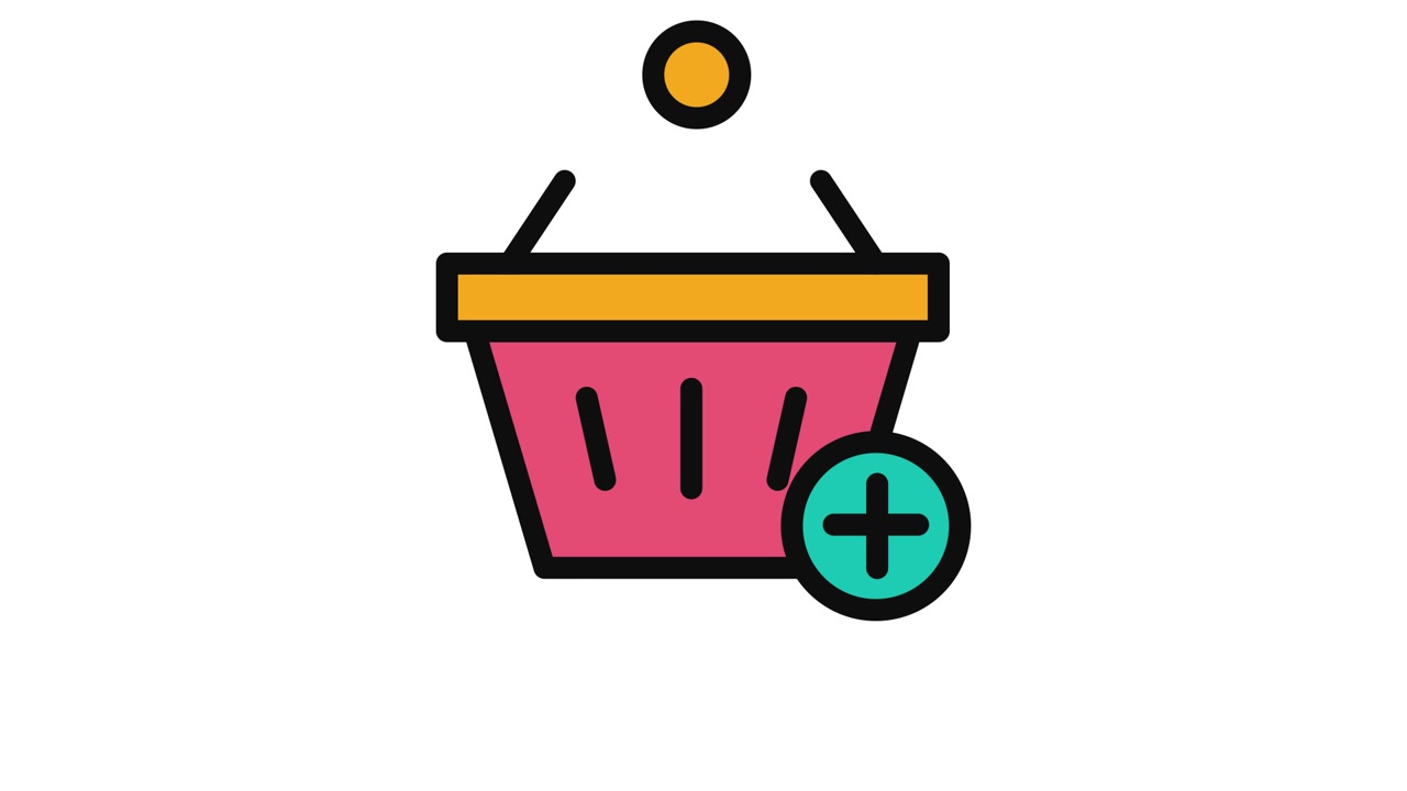 Icono animado de cesta de compras con artículo añadido