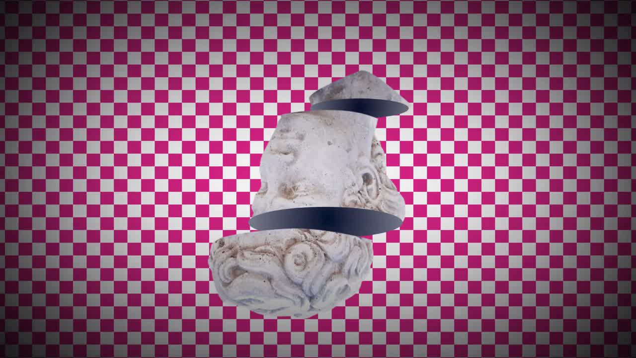 체크 된 배경 에 머리 조각 의 애니메이션