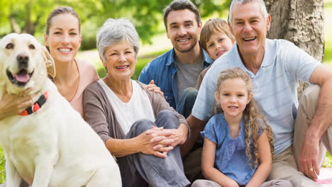 animación de una familia feliz sonriendo juntos al aire libre