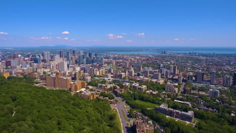 aerial shot of the city of montreal in the summer