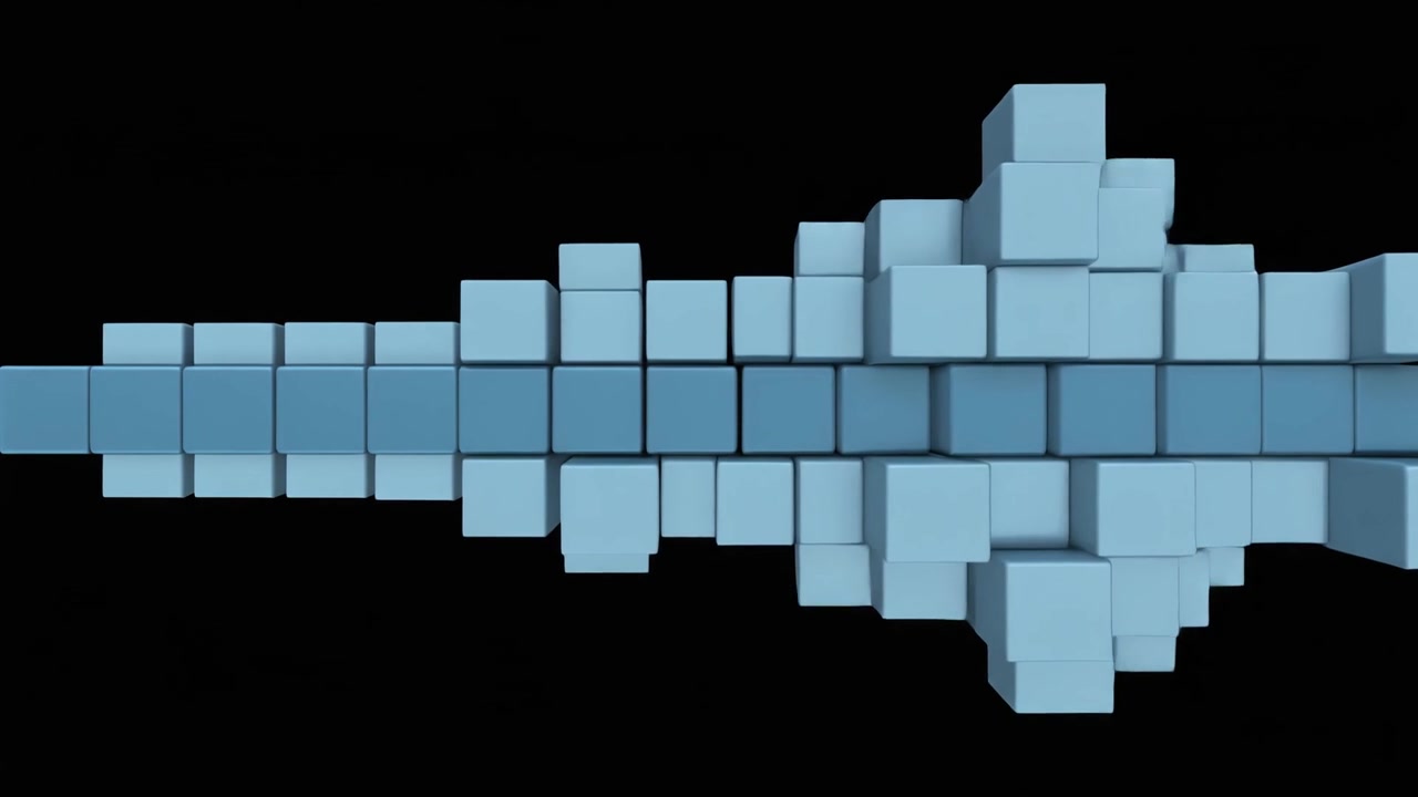 Abstract 3D Blue Cubes Moving in Rhythmic Wave Pattern
