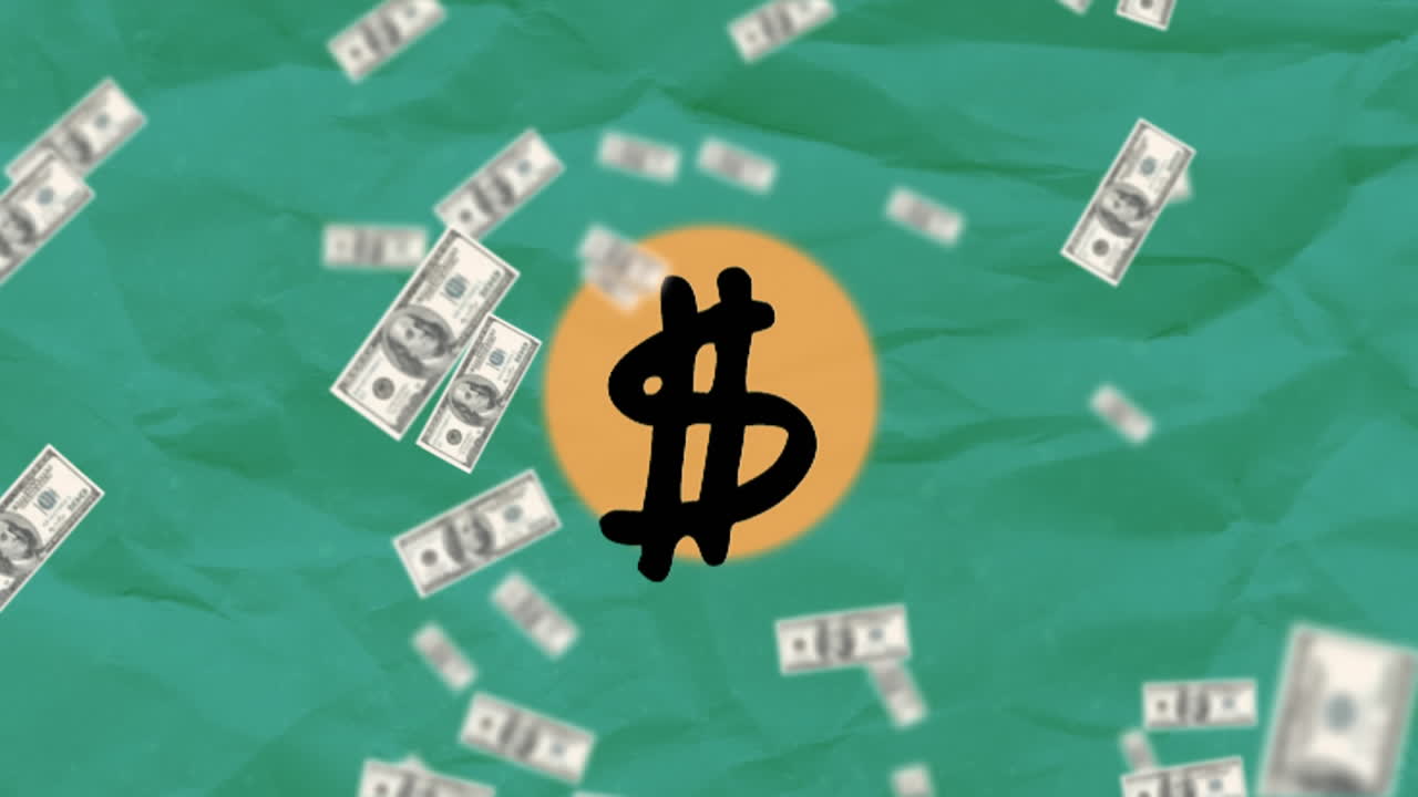 미국 달러가 백그라운드의 초록색  ⁇ 어진 종이에 대해 달러 기호를 넘어갑니다.