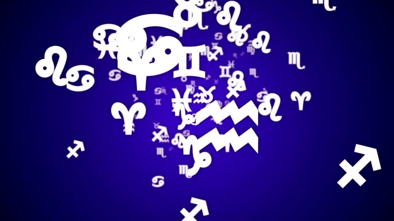 하락하는 조디악 기호, 별자리, 배경, 채소, 알파 채널, 루프