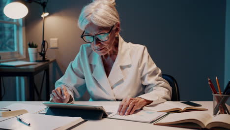 senior woman working late at night