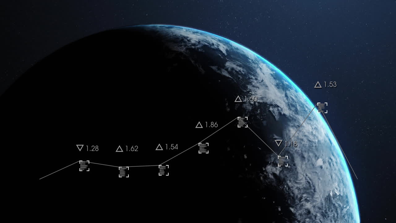 Earth with data points and calculations animation over space background