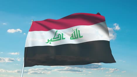 bandera de iraq con estructura de tela contra un cielo nublado (en bucle)