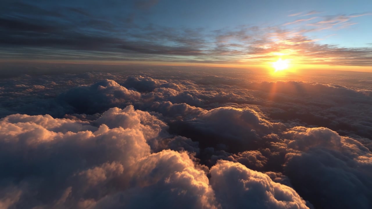 Nascer do Sol Deslumbrante Sobre Nuvens Fofas: Uma Vista Inspiradora da Luz Matinal da Natureza e Formações de Nuvens Suaves Acima do Horizonte